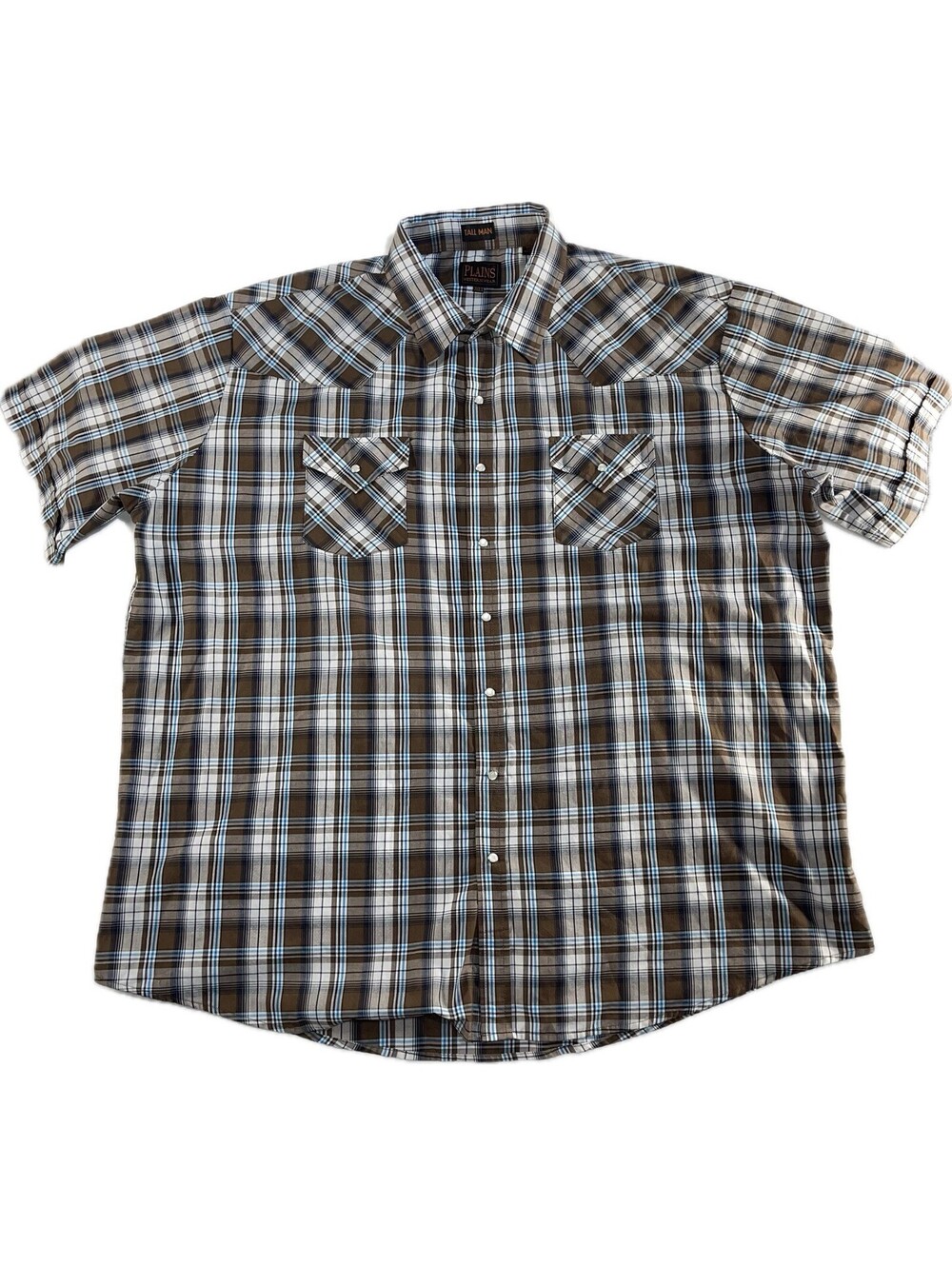 Cowboy Western Shirt Plains Big Man Pearl Snap 3X Brown Plaid Rodeo Long Sleeve